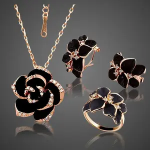 3-piece fashion jewelry set of earrings, necklace and ring, sparkling flower design, suitable for daily wear and party accessories (buy one, get one free)