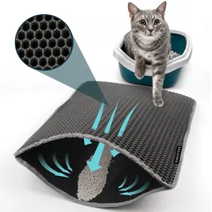 ZALALOVA Cat Litter Mat 24x15 Inch Honeycomb Design Non-Slip Waterproof EVA Material Easy Clean Soft on Paws MYWAY Black