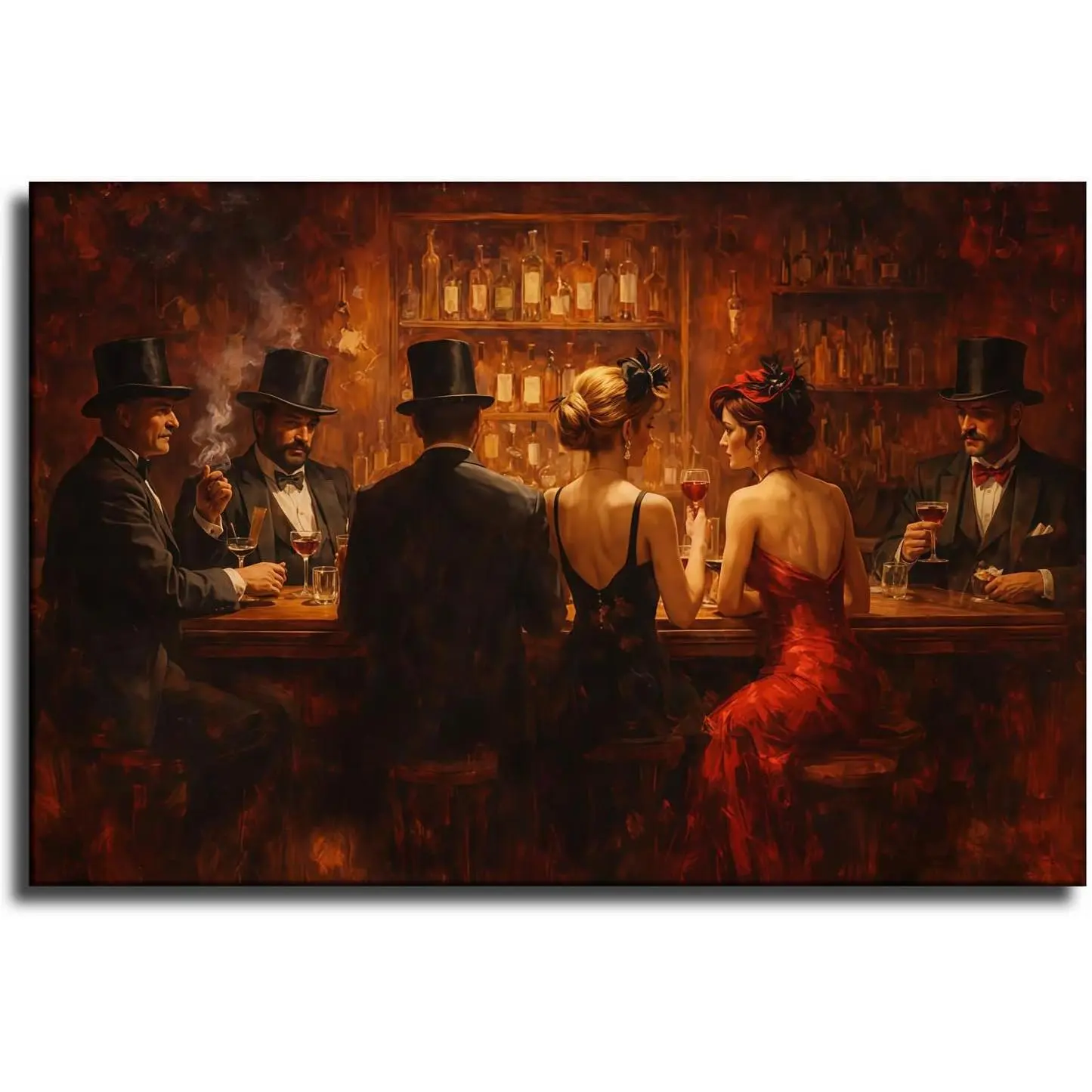 12x18 in Framed Prohibition Speakeasy Canvas Wall Art Print, Vintage 1920's Nightlife Poster, Cocktail Bar Lounge Decoration, Ready-to-Hang Home Decor Artwork, Artistic