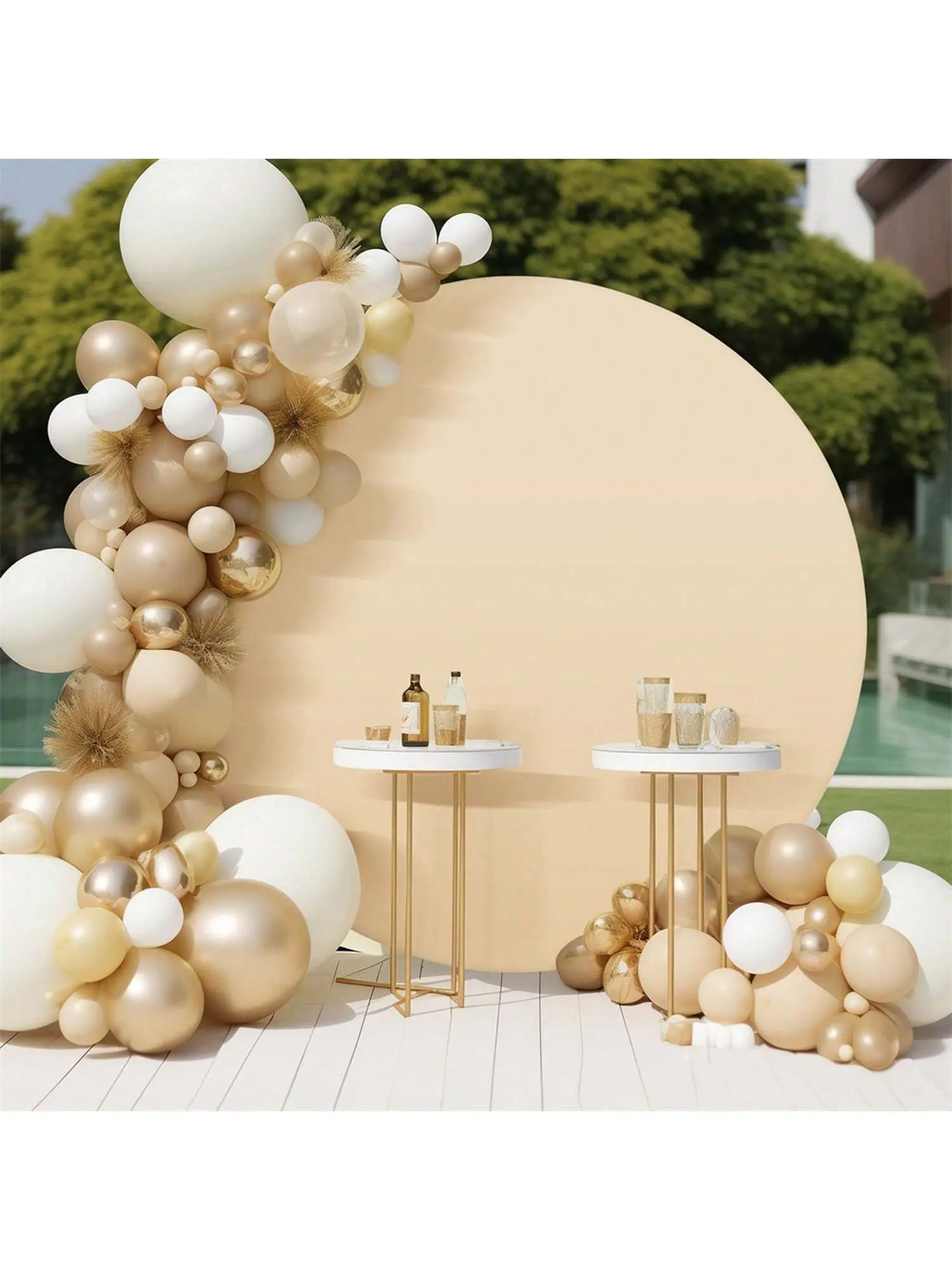 Garvee Champagne-6.5ft (2m diameter) Arch Backdrop Cover, 6ft/6.5ft/7.2ft Round Arch Stand With Bottom Zipper, Wrinkle Resistant Smooth Touch Background Set For Birthday, Wedding, Reception Champagne 6ft (1.8m Diameter Circle) Banners Hand Photo
