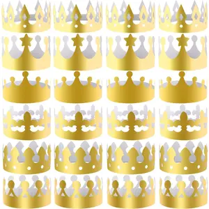30 Pieces Paper Crowns Gold Party Crown Paper King Hats for Party and Birthday Celebration
