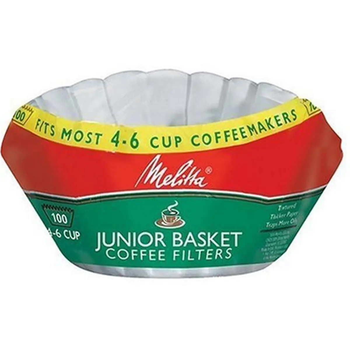 Melitta 62914 Disposable Coffee Filters, 100-Pack Junior Size, Tear-Proof Textured Paper for 4-6 Cups Coffee Makers, Daily Use