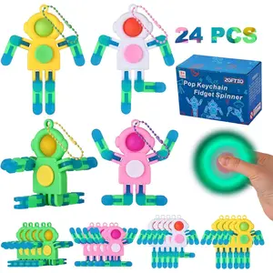 24Pcs Pop Fidget Spinners Bulk Deformable Astronaut Fidget Spinner Keychain Robot Gyro for Kids Adults Glow in The Dark Sensory Toys Easter Party Favors Classroom Prizes