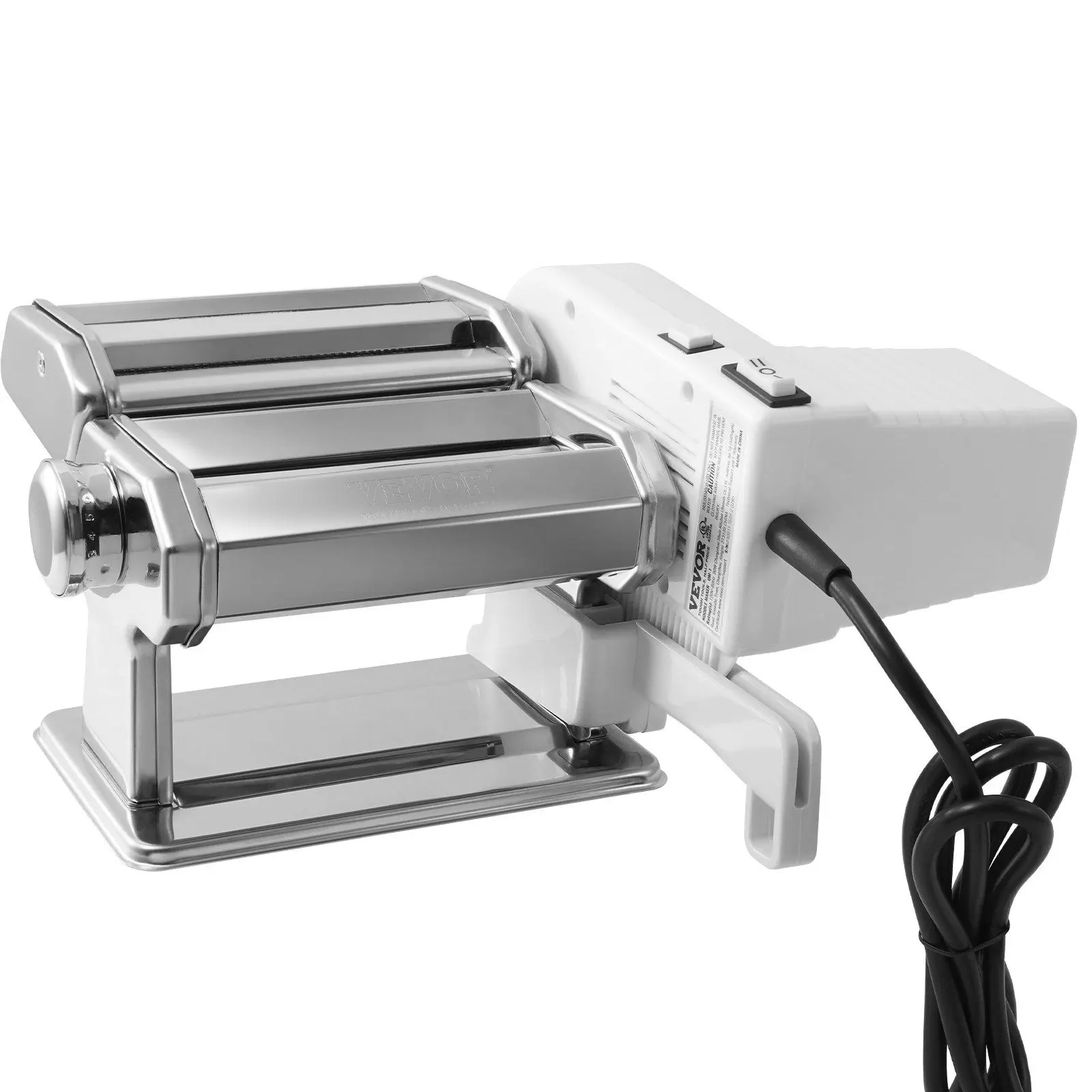 VEVOR Electric Pasta Maker Machine for Beginners, 9 Adjustable Thickness Settings, Rustproof Stainless Steel Rollers & Noodle Cutter Blade, Compact Lightweight Household Tool with Width Options, Easy to Operate for Spaghetti, Fettuccini