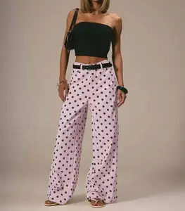 Women's Dotted Loose Casual Mid-rise Stretchless Denim Long Pants for Women. Dotted Denim Pants