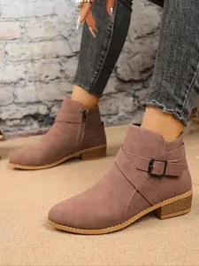 New Women's Ankle Boots, Wedge Heel Thick Sole, Side Zipper, Casual Short Boots, Anti-Slip Wear-Resistant Rain Boots, Lightweight Fashion One-Piece Boot