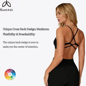 Sunzel Women's Cross Back Sports Bra Wireless Padded Yoga Workout Tops Naked Feeling Comfort