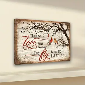 1pc Wooden Frame Canvas Painting, Red Cardinal: The Ones We Love Never Leave, They Fly Around Us Every Day, Framed Western Wall Art for Living Room and Bedroom, Home Decoration, Holiday Gift