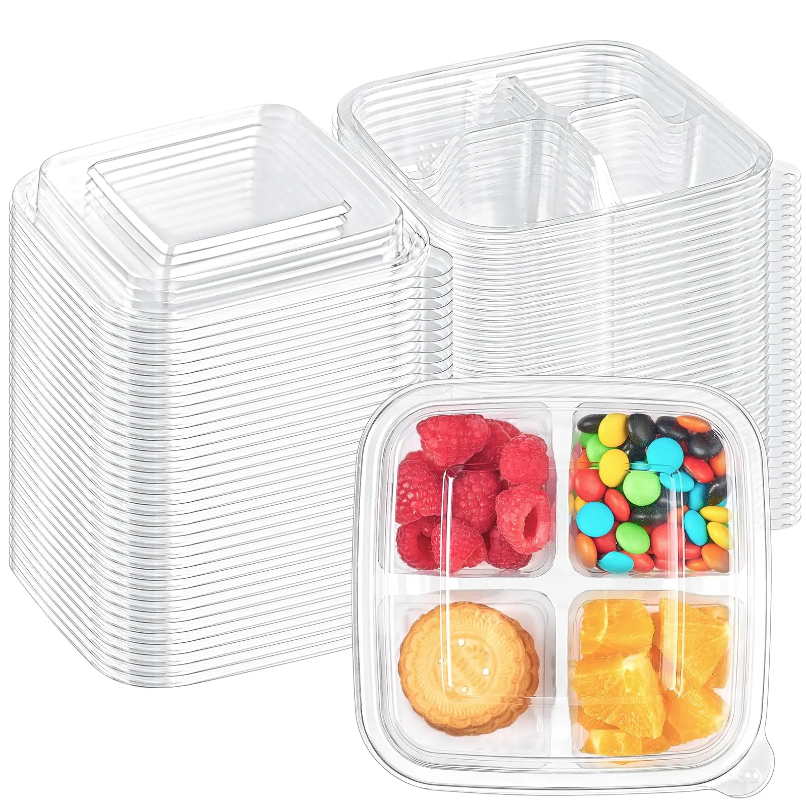 30 Pack Bento Snack Containers, 4 Compartment Plastic Food Storage Containers with Lids, Meal Prep Lunch Containers for Office Work Travel