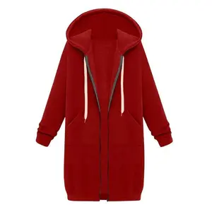 2024 New Women's Zip Up Hoodies Oversized Fleece Long Tunic Sweatshirts Casual Long Sleeve Fall Hoodie Pockets Solid Coat
