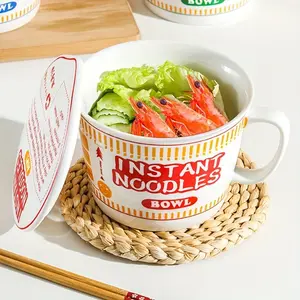1PC- instant noodle bowl with ceramic lid for student dormitories, Instant noodles bowl, high capacity handle instant noodle cup for making rice bowls - the ideal gift for young people on Christmas