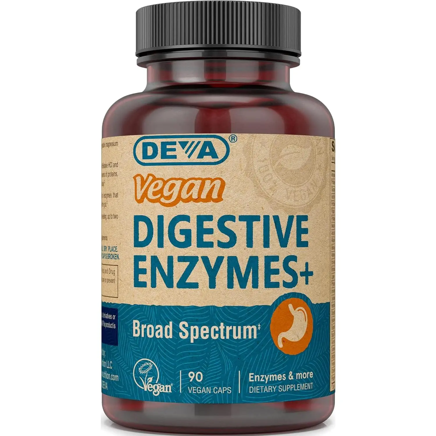 DEVA Vegan Vitamins Digestive Enzymes Plus Supplement - A Unique Blend of Enzymes & Herbs - 90 Capsules, 1-Pack