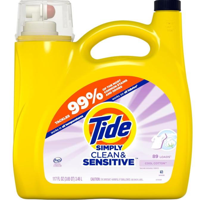 Tide Simply Clean & Sensitive Liquid Laundry Detergent, Cool Cotton Scent, 89 Loads, 117 fl oz