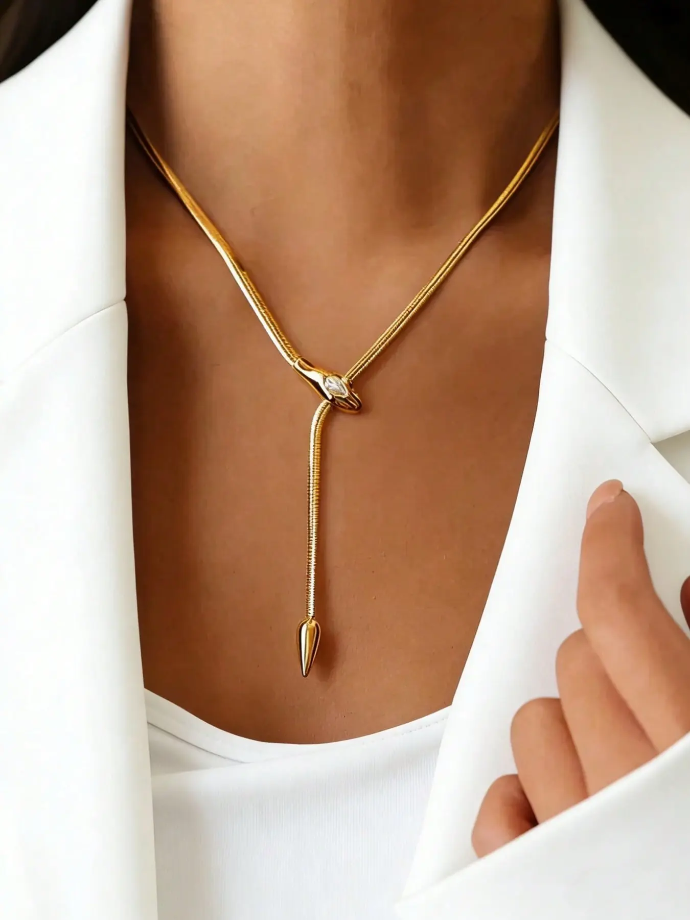 Elegant Fashion Women's Necklace, Luxurious Versatile 18k Stainless Steel Snake Choker, Blade Chain Necklace for Ladies