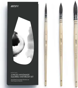 ARTIFY 3PCS Professional Squirrel Hair Watercolor Brushes | Mop Round Fine Tip Detail Watercolor Paint Brush Set | Ideal for Watercolor and Gouache Painting