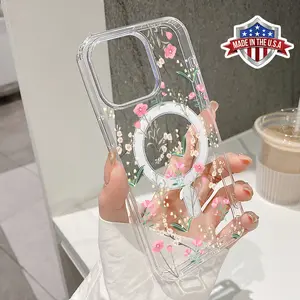 Magnetic Phone Case for iPhone 15 Plus 16 Pro Max 14 13 12 11 X XS XR A screen full of pretty pink bouquets  Pattern TPU Shockproof Anti-Scratch Stylish Smartphone Cover