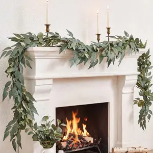 1.8m Vine Garland Eucalyptus Leaf Design, Spring Decorative Hanging Decoration, Ideal for Home, Wedding Events & Fireplace Decor, Enhance Your Space Aesthetics