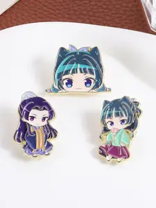 3PCS Set Apothecary Diary Cartoon Character Brooch Pins Anime Style Cat Cat and Ren Shi Figure with Blue Green Hair Cat Ears and Purple Long Hair Design for Backpack Jacket Decoration Gift for Manga Fans Collectors Jewelry Accessories