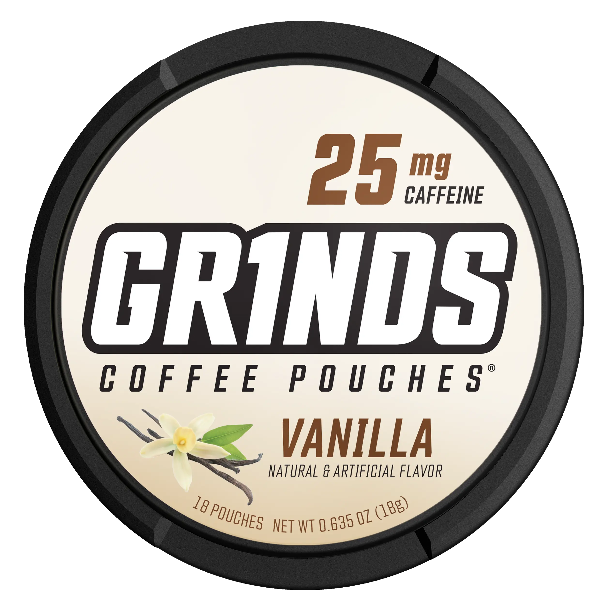 Grinds Vanilla Pouches | 25mg Clean Caffeine | Sugar-Free No Crash | Vanilla Latte Energy | Caffeine Pouches