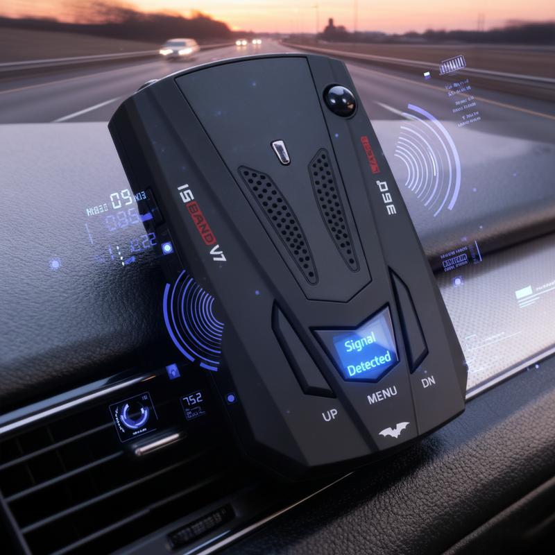 360° Long Range Radar Detector for Cars Full Band VoiceAlert LED Display Detects K Ka Laser X Speed Trap HighSensitivity CityHighway Mode Essential Car Accessories for Road Trip