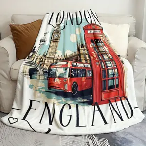 HD digitally printed flannel blankets London England Themed Souvenir Magnet Design Exquisite blanket Suitable for living room bedroom warming blanket Cozy Throw blanket