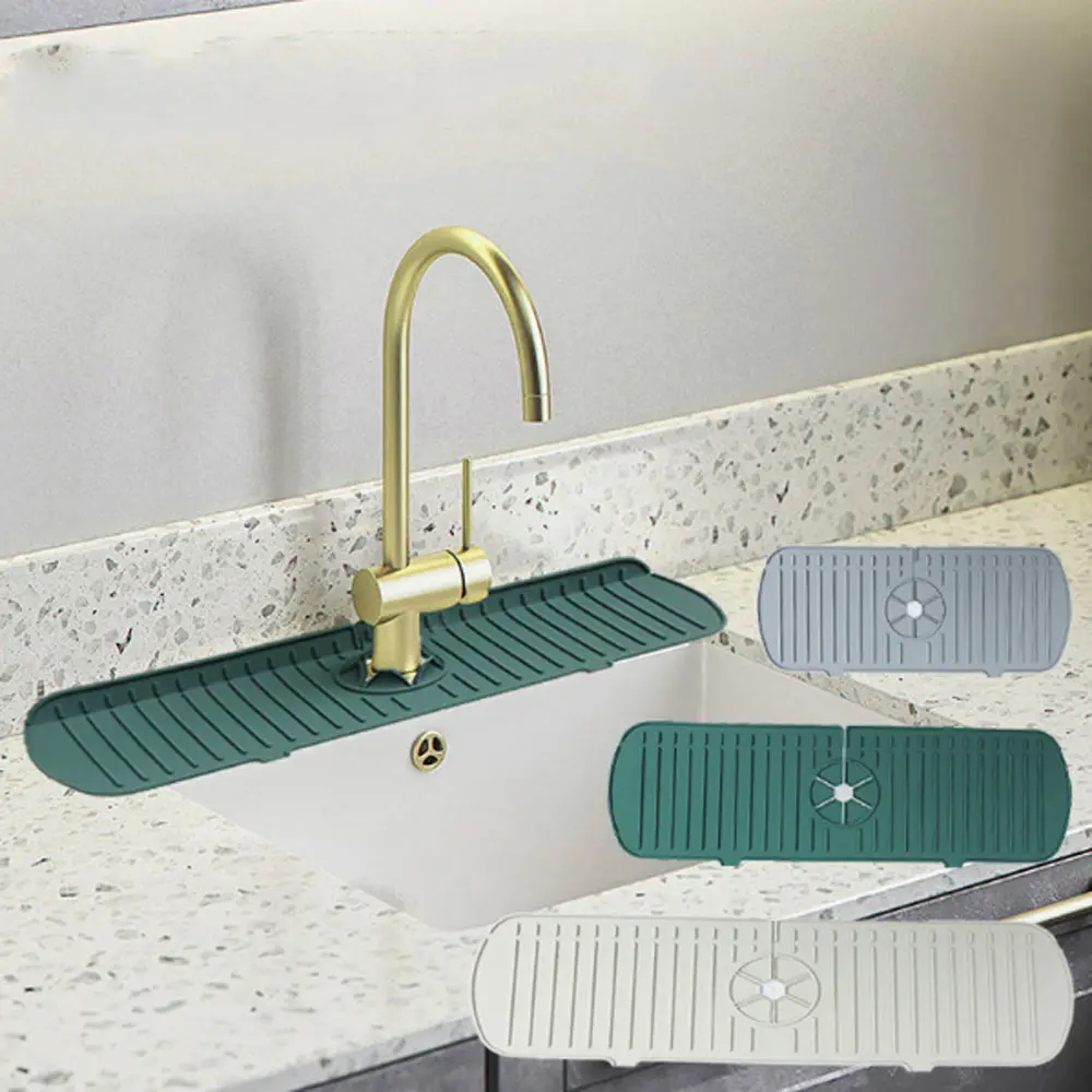 Kitchen Sink Splash Guard, 1 Count Faucet Drain Mat, Handle Water Drip Collection Tray, Multifunctional Kitchen Sink Drain Mat, Bathroom Countertop Protector, Water Splash Proof, Household Items