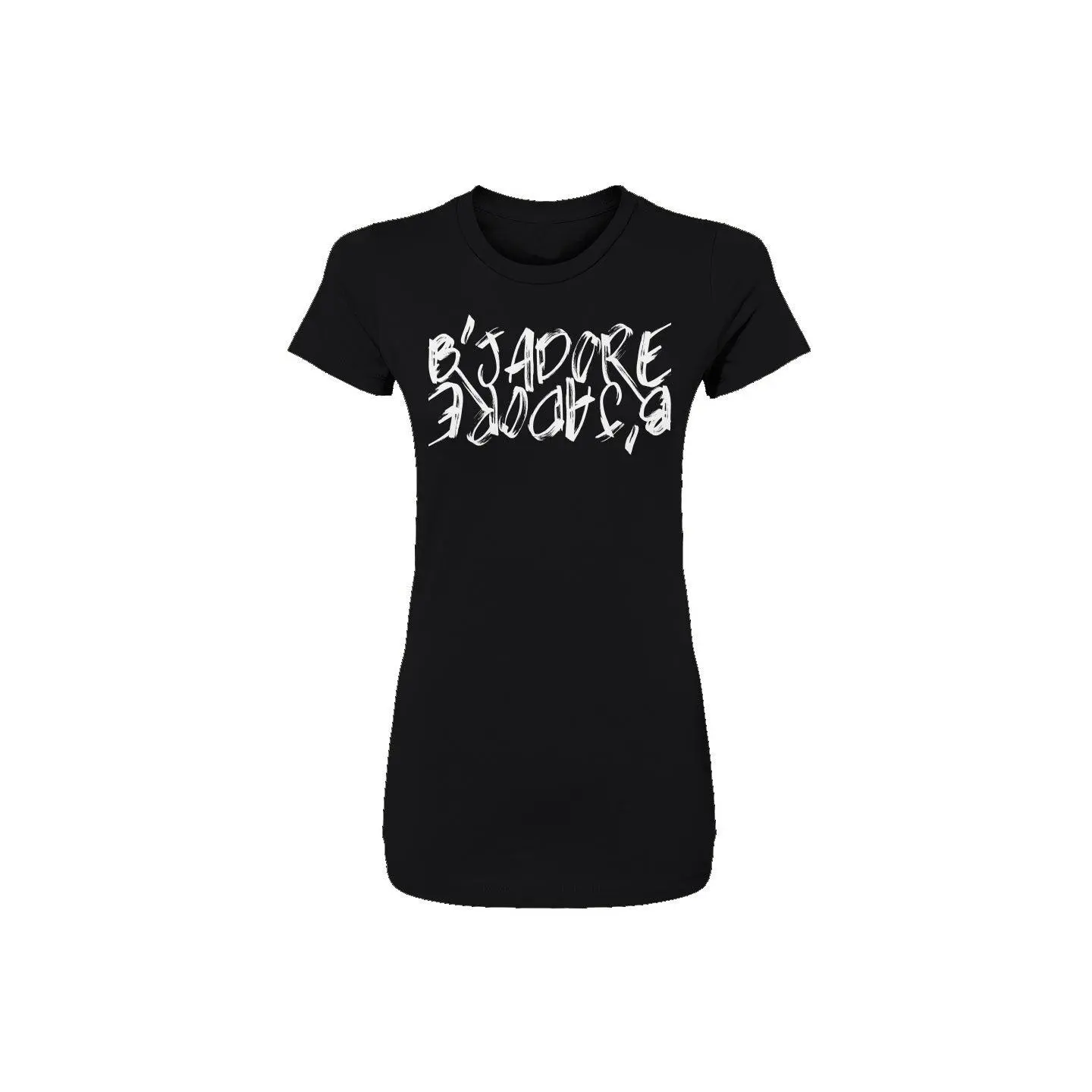 Double Up Logo B'JADORE Tee - Medium Length Casual Short Sleeve Crew Neck Summer T-Shirt for Bold Streetwear Look