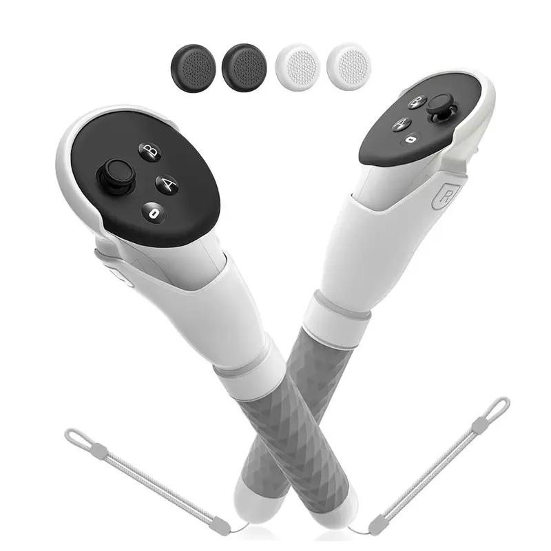 VR Gaming Extension Handle Accessories with Joystick Caps, Anti-slip VR Game Accessories, Gift for Oculus Quest 3/3s, VR Stock Accessory, VR Gaming Set