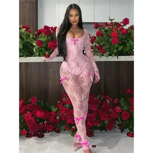 Summer/Autumn 2025 New Sexy Women’s Bow-Spliced Long-Sleeve One-Piece Girls’ Party Rompers Black/Beige/Light Women’s Bodysuits Checkered Costumes Women’s Wear Gamis Black/Beige