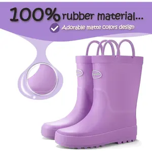 Kids Rain Boots, Waterproof Rubber Matte Boots with Easy-on Handles A-Yellow