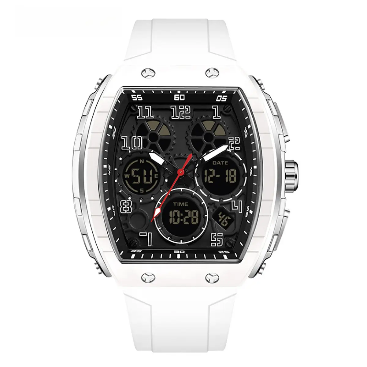 Boys' Teens Sports Digital Watch - Waterproof, Luminous Display with Night Light, Alarm, Hourly Chime, Barrel Dial, Dual Time, Trendy Silicone Strap, March Release