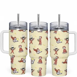 1PC 40oz Tumbler, Little Brown Monkey Tumbler, Currious George Nostalgic Cartoon Tumbler For Kids Adults, Classic Childrens Tumbler Gift | GN110326.R2915.ID00