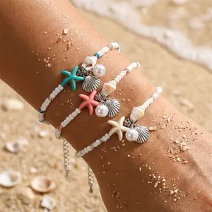 Bohemian Starfish S Beaded Bracelet For Women Girls Handmade Rice Beads Conch Bracelets Summer Beach Vacation Party Jewelry