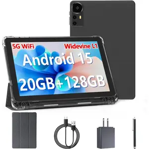 SUNDAY MIRTH Android 15 Tablet 10 inch Tablets, 20GB RAM 128GB ROM 2TB Expand, 2.0Ghz CPU Quad-Core Processor Tablet PC with Case and Stylus, 5G WiFi6, BT5.0, 6000mAh , Dual Camera, Widevine L1, GMS, Black