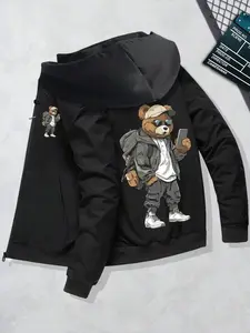 Tiktok Hip Hop Bear Graphic Hoodie, Streetwear and Comfortable Homeewear, Cartoon Hip Hop Bear Print, Casual Fitted Sweatshirt, Casual Streetwear Looks, Graphic Sweatshirts