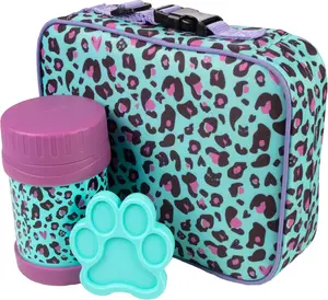 Bentology Kids Lunch Bag Set - Cheetah - w Reusable Hard Ice Pack & Insulated Food Jar for Drinks or Soups - Hot or Cold Food for Hours - Perfect Lunch Box Kit for Boys & Girls