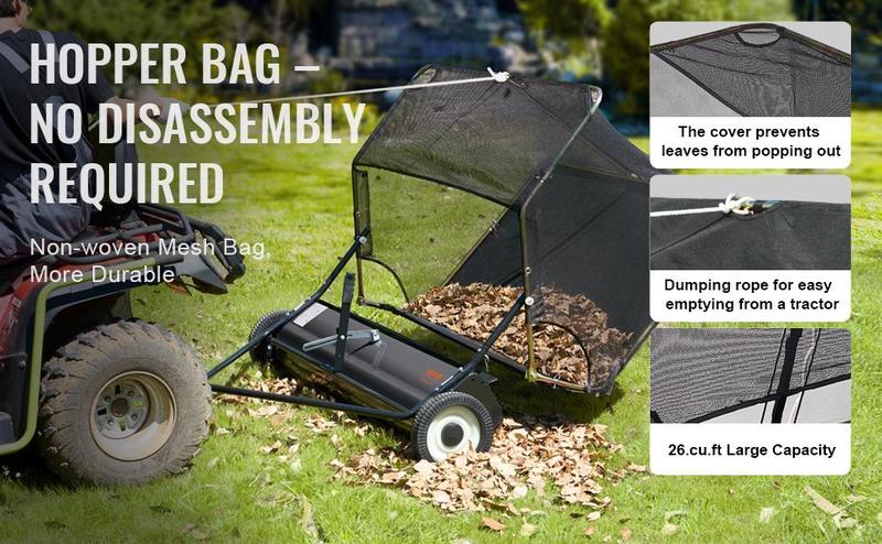 VEVOR 52-inch Lawn Sweeper Tow Behind, TikTokShopBlackFriday, 26 cu.ft. Large Pull Behind Grass Sweeper, Heavy Duty Leaf & Grass Collector with Dumping Rope Design, Adjustable Sweeping Height for Picking Up Debris & Grass VEVOR 52-inch Lawn Sweeper Tow Behind, TikTokShopBlackFriday, 26 cu.ft. Large Pull Behind Grass Sweeper, Heavy Duty Leaf & Grass Collector with Dumping Rope Design, Adjustable Sweeping Height for Picking Up Debris & Grass