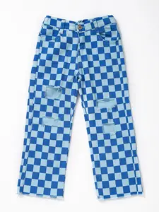 Kids Blue Check Denim Jeans