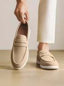 Luxury Men's Penny Loafers, Suede Casual Shoes, Soft Comfortable Breathable Non-Slip Sole, Fashion Business Set, Wedding Groom Shoes