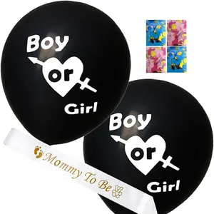 2 Pack Gender Reveal Balloon, Gender Reveal Confetti Balloons with /Golden and Blue/Golden Confetti, Mom To Be Sash 36 Inch Black Gender Reveal Balloons
