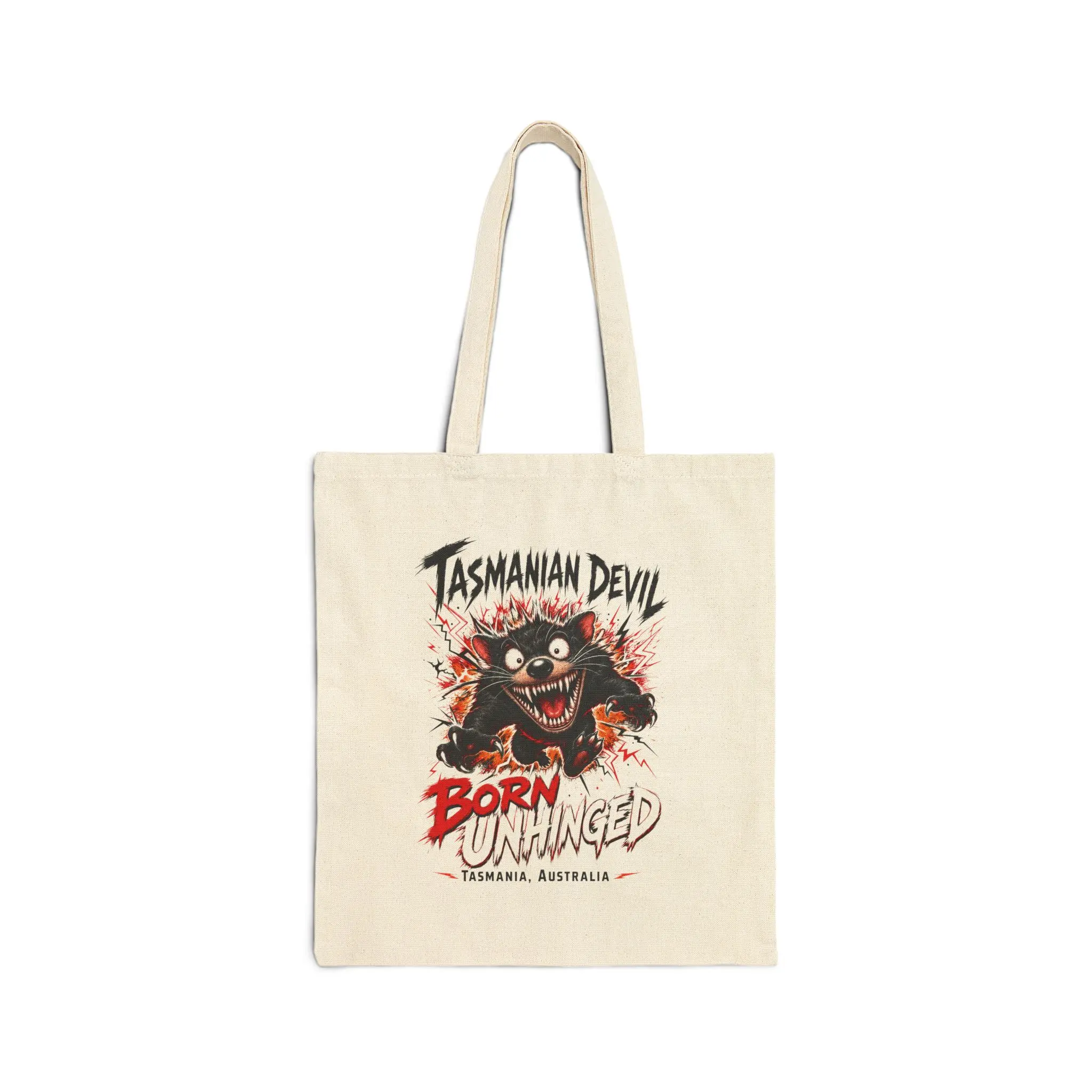 Tasmanian Devil Born Unhinged Tote Bag | Cartoon Wildlife Canvas Tote