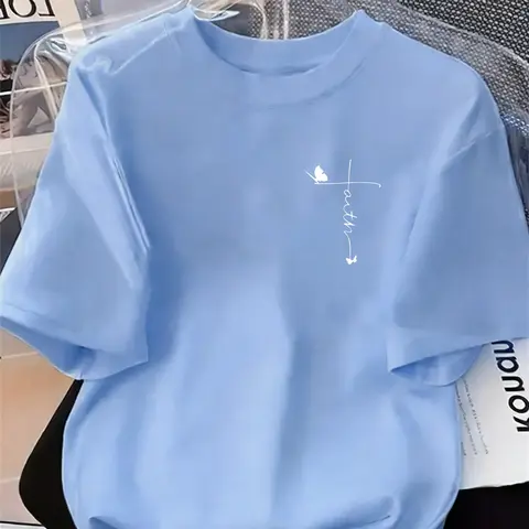 Women's Creative Geometric Iron-On Print Comfortable Loose Fit Oversized Casual Slight Stretch Round Neck T-Shirt, Stylish Everyday Daily Wear, Graphic Streetwear, Summer Streetwear, Perfect for All Seasons