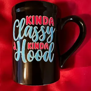 Kinda Classy Kinda Hood Coffee Cup - Black Ceramic Mug with Bold Lettering for Coffee Lovers