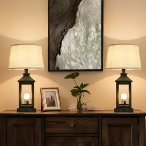 20.5in Black Farmhouse Bedside Table Lamp for Living Room, 3-Way Dimmable Touch Control Modern Nightstand Lamp with 2 Light for Bedroom, Home, Office(Bulbs Included) On-Site