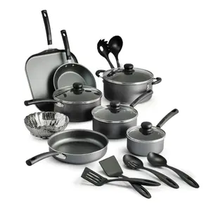 Primaware 18 Piece Non-stick Cookware Set in Steel Gray - Durable Steel Construction, Stylish Design for Frying and Sauce Preparation