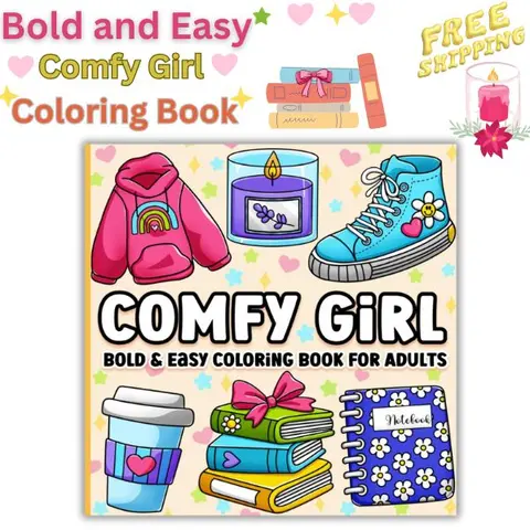 Bold and Easy Coloring Book for Adults – Cute & Cozy Designs for Women, Simple Relaxation Coloring for Comfy Girl, Easter Gift
