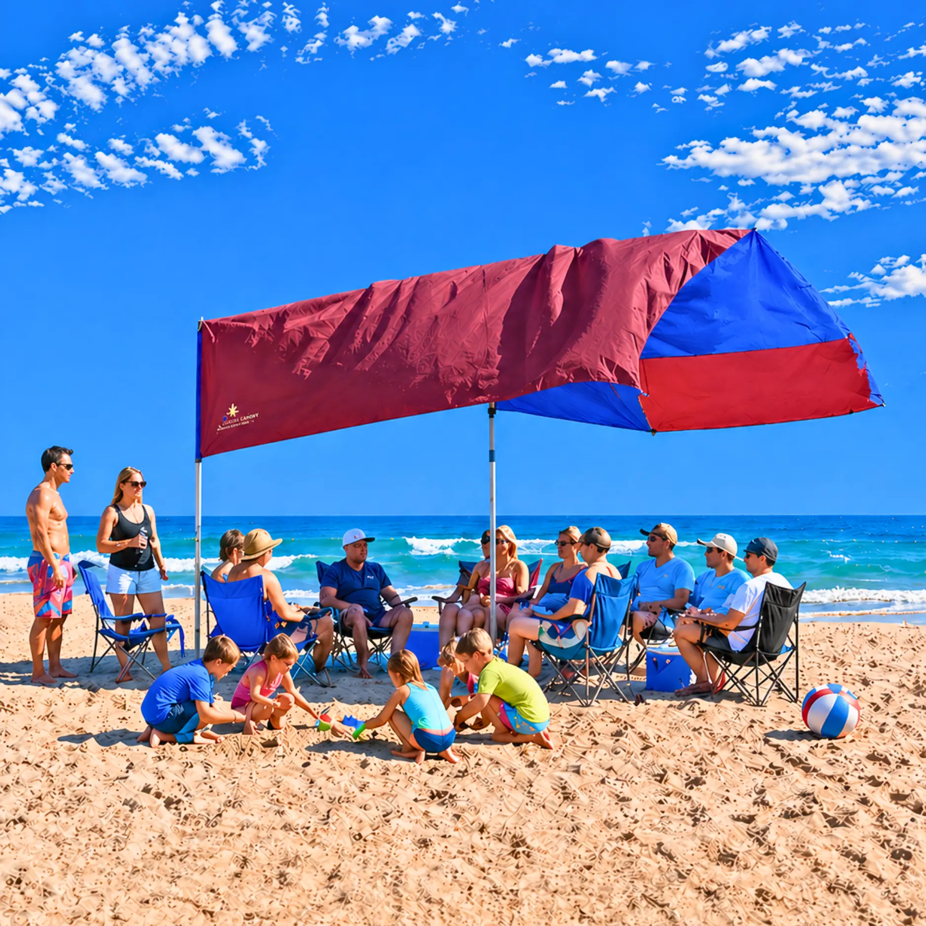 Beach Shade Canopy 14x14 ft for 10+ People | Wind-Propelled® Beach Shade Sail | Grande