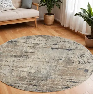 HomeRoots 545131 10 ft. Round Abstract Power Loom Beige & Gray Rug - Circle, Cool-Toned, Full-Sized, Giant, Large-Format Area Rugs, Circle Area Rugs