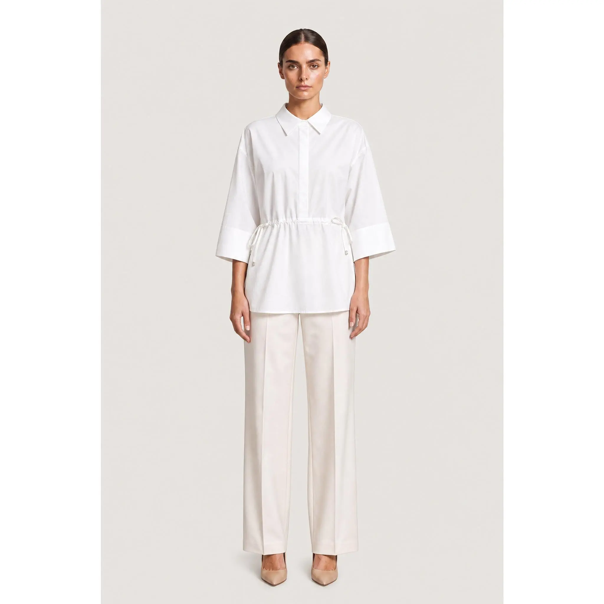 Drawstring Waist Shirt In White