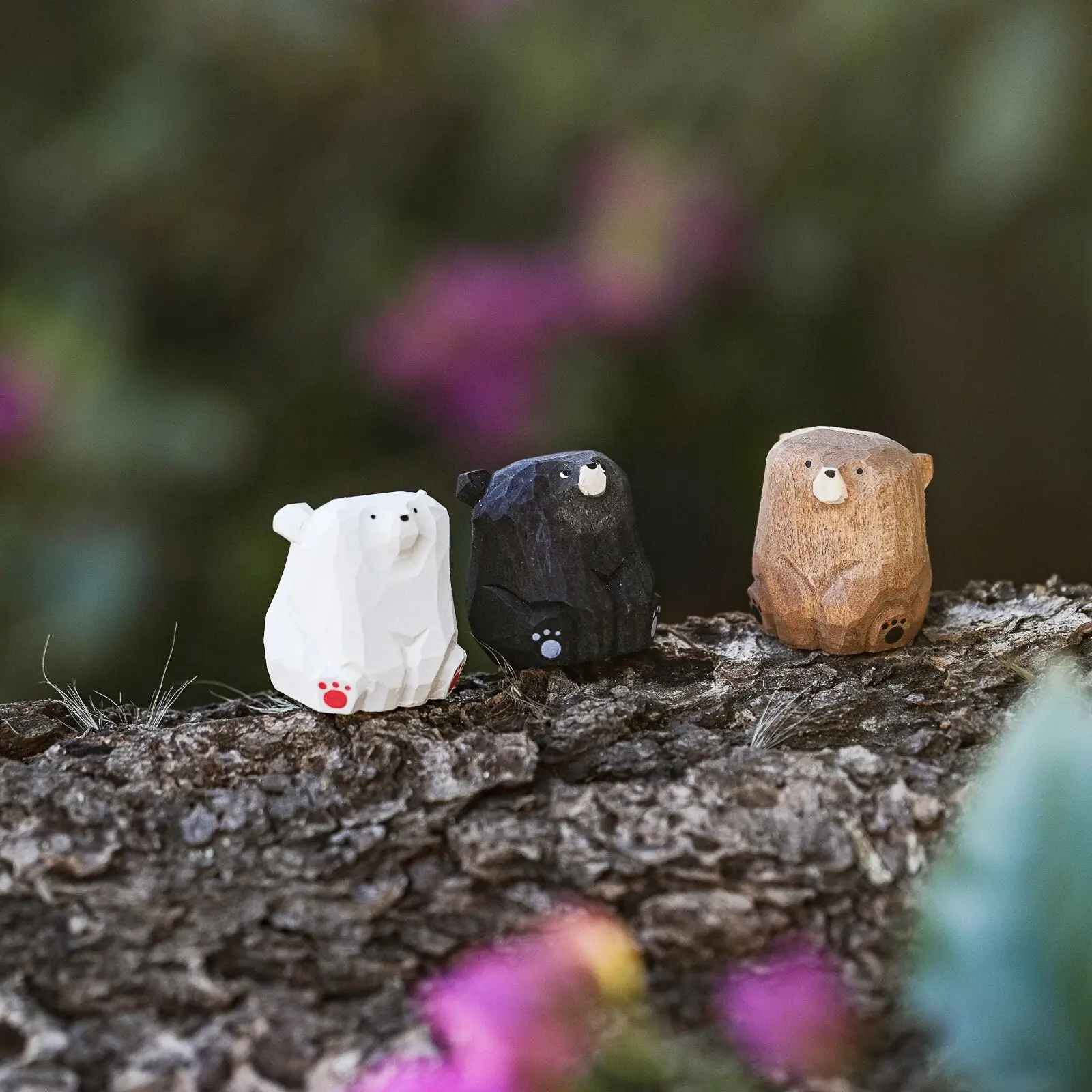 Miniature Wood Bears Hand Carved, Cute Mother's Day Gift, Detailed Rustic Home Decor, Charming Woodland Animal Figurines